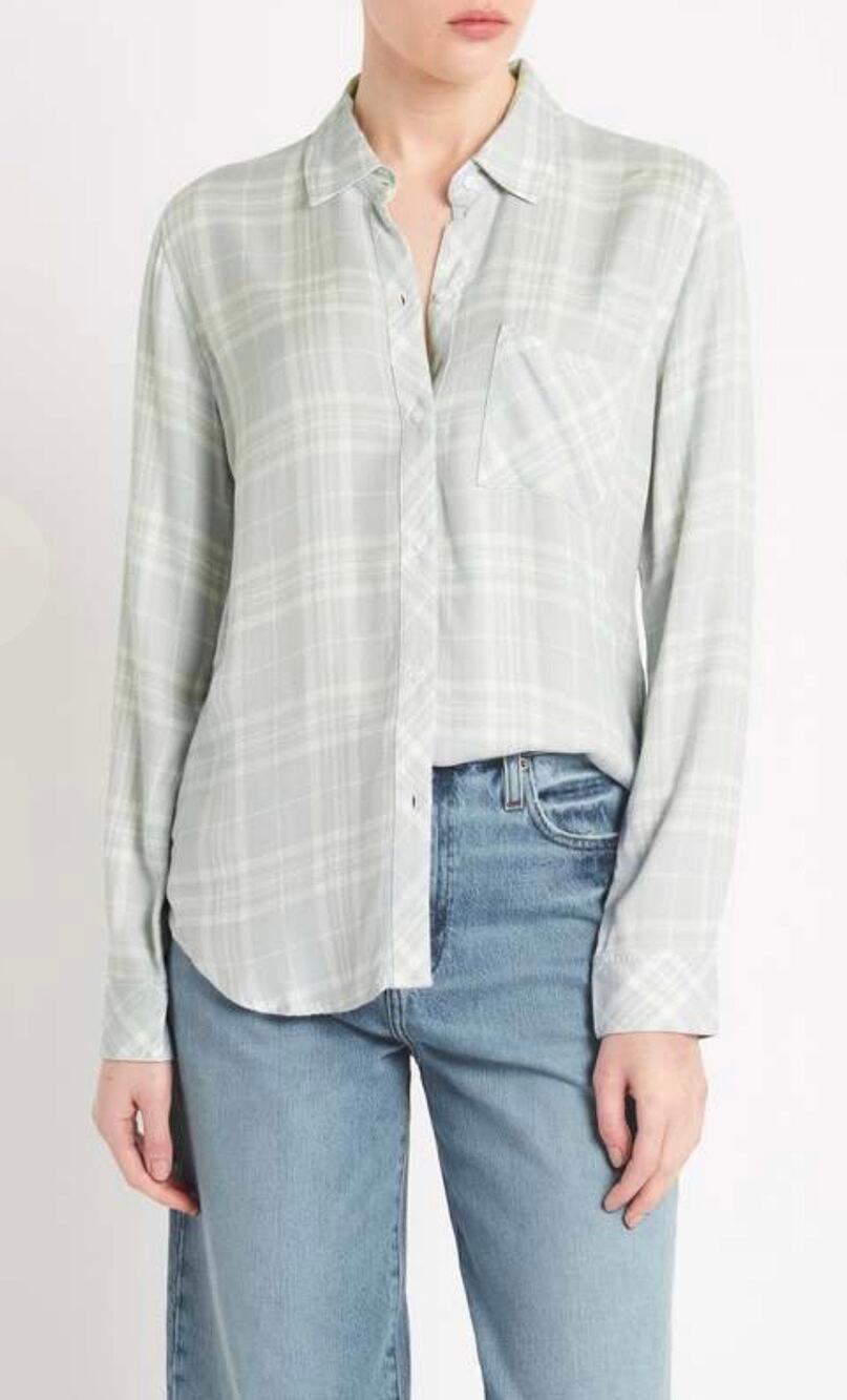 NWOT Rails Hunter Flannel Pastel Plaid Soft Rayon Button-Down Shirt Seafoam XS